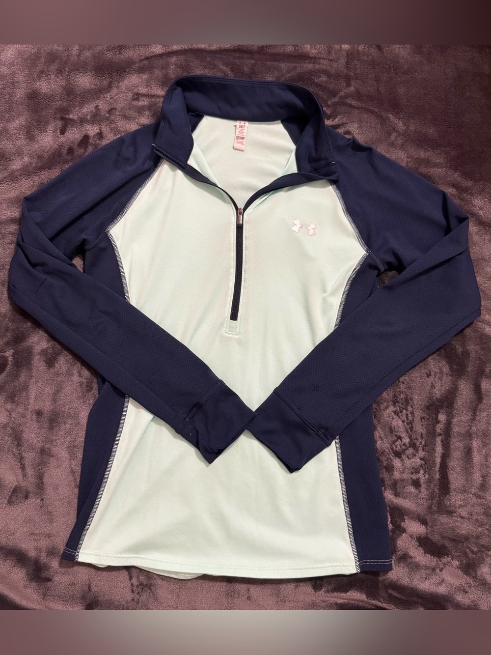 Under Armour Mint Front Navy Sleeve 1/4 Zip Performance Top